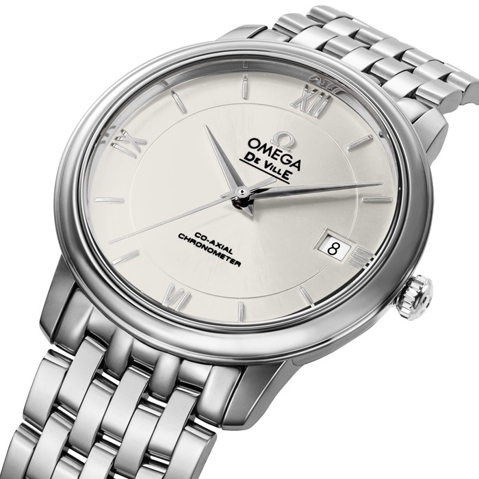 【新品・2年保証】オメガ OMEGA 腕時計 デ・ヴィル プレステージ コーアクシャル 424.10.37.20.02.001 シルバー文字盤 デイト クロノメーター SS 自動巻き 【箱・保付き】