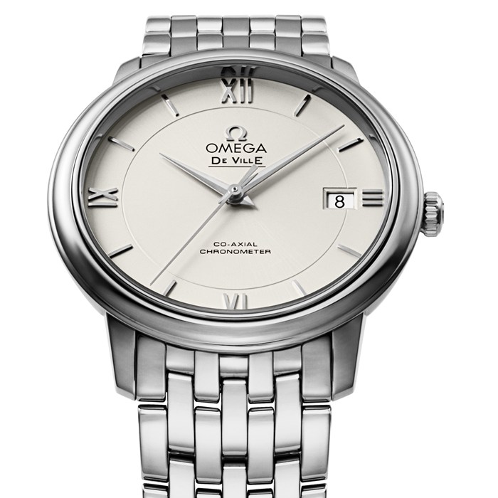 【新品・2年保証】オメガ OMEGA 腕時計 デ・ヴィル プレステージ コーアクシャル 424.10.37.20.02.001 シルバー文字盤 デイト クロノメーター SS 自動巻き 【箱・保付き】