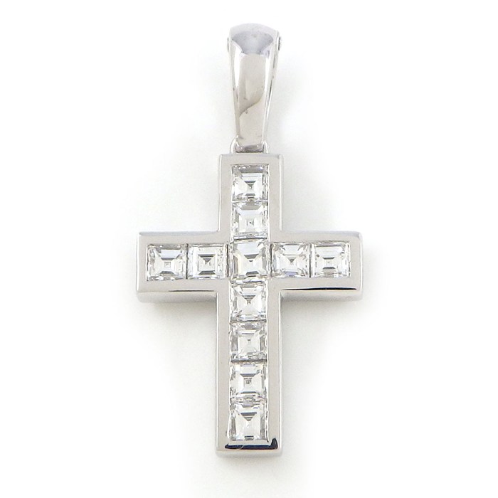 カルティエ Cartier チャーム ペンダントトップ クロス パヴェ スクエアカット ダイヤモンド K18WG 【中古】