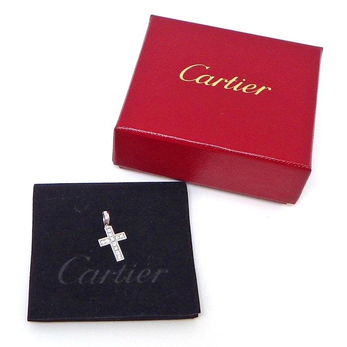 カルティエ Cartier チャーム ペンダントトップ クロス パヴェ スクエアカット ダイヤモンド K18WG 【中古】