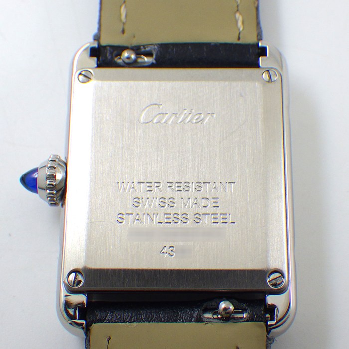 カルティエ Cartier 腕時計 タンク マスト SM WSTA0042 レクタンギュラー シルバー文字盤 SS ブラック グレインド カーフレザーベルト クオーツアナログ 【箱・保付き】 【中古】