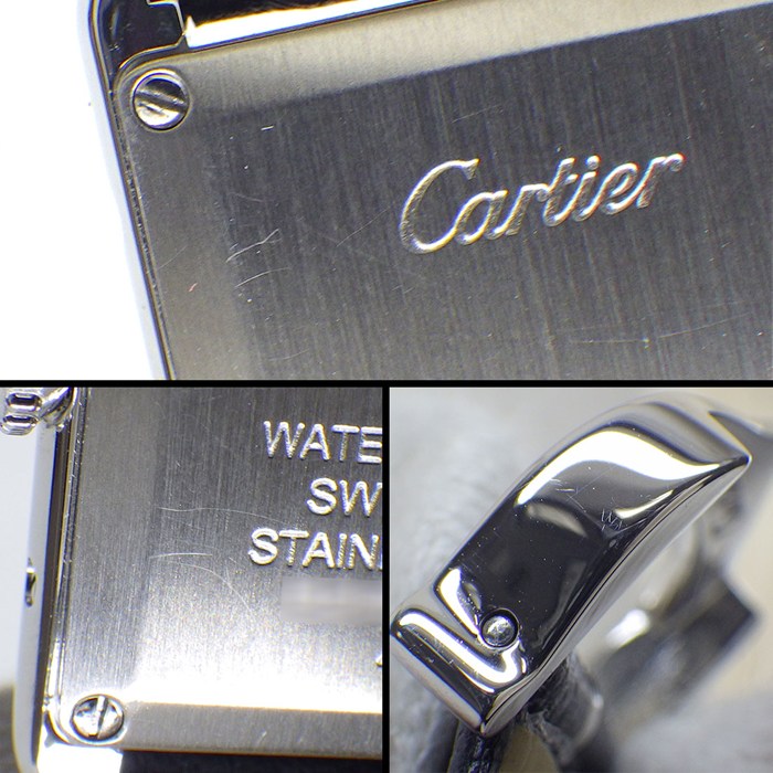 カルティエ Cartier 腕時計 タンク マスト SM WSTA0042 レクタンギュラー シルバー文字盤 SS ブラック グレインド カーフレザーベルト クオーツアナログ 【箱・保付き】 【中古】