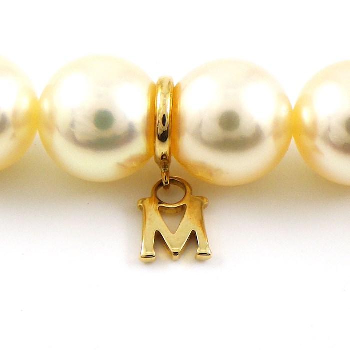 【ミキモト MIKIMOTO】ネックレス アコヤ真珠 ナチュラルゴールド パール 7.5-8.0mm珠 Mチャーム K18YG 