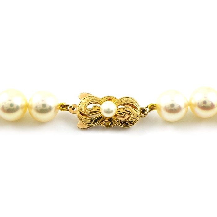 【ミキモト MIKIMOTO】ネックレス アコヤ真珠 ナチュラルゴールド パール 7.5-8.0mm珠 Mチャーム K18YG 