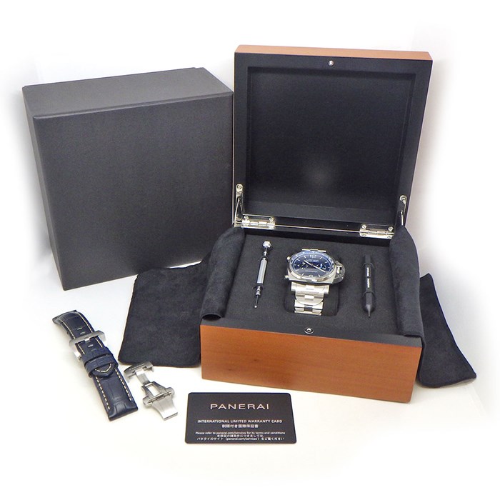 パネライ PANERAI 腕時計 ルミノール クロノ PAM01110 ブルー文字盤 クロノグラフ タキメーター 夜光インデックス スモールセコンド SS 自動巻き 【箱・保付き】 【中古】