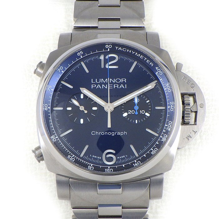パネライ PANERAI 腕時計 ルミノール クロノ PAM01110 ブルー文字盤 クロノグラフ タキメーター 夜光インデックス スモールセコンド SS 自動巻き 【箱・保付き】 【中古】