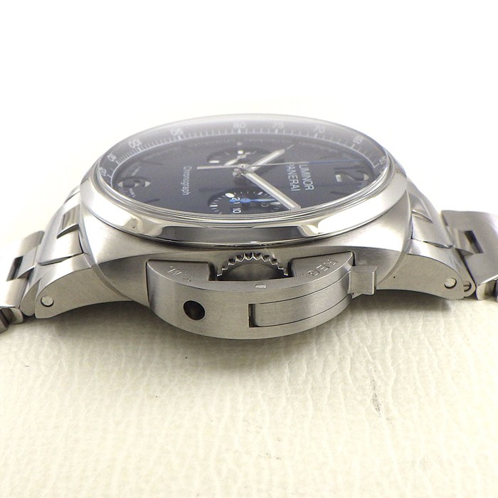 パネライ PANERAI 腕時計 ルミノール クロノ PAM01110 ブルー文字盤 クロノグラフ タキメーター 夜光インデックス スモールセコンド SS 自動巻き 【箱・保付き】 【中古】