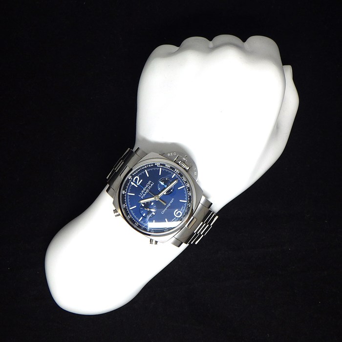 パネライ PANERAI 腕時計 ルミノール クロノ PAM01110 ブルー文字盤 クロノグラフ タキメーター 夜光インデックス スモールセコンド SS 自動巻き 【箱・保付き】 【中古】