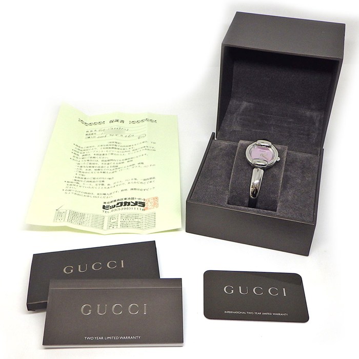 グッチ GUCCI 腕時計 バングルウォッチ ラウンド 1400L ピンクシェル文字盤 SS クオーツアナログ 【中古】