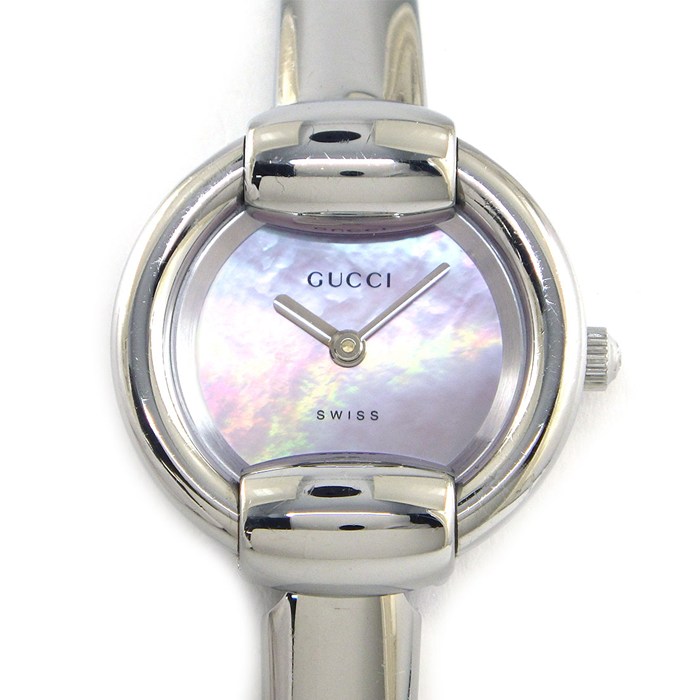 グッチ GUCCI 腕時計 バングルウォッチ ラウンド 1400L ピンクシェル文字盤 SS クオーツアナログ 【中古】