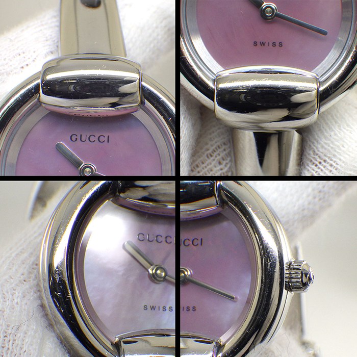 グッチ GUCCI 腕時計 バングルウォッチ ラウンド 1400L ピンクシェル文字盤 SS クオーツアナログ 【中古】