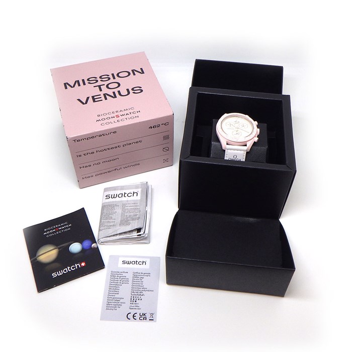 オメガ OMEGA 腕時計 ムーンスウォッチ ミッショントゥヴィーナス S033P100 Swatch コラボ ピンク文字盤 クロノグラフ クオーツアナログ 【箱・保付き】 【中古】 オメガ OMEGA 腕時計 ムーンスウォッチ ミッショントゥヴィーナス