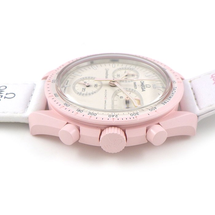 オメガ OMEGA 腕時計 ムーンスウォッチ ミッショントゥヴィーナス S033P100 Swatch コラボ ピンク文字盤 クロノグラフ クオーツアナログ 【箱・保付き】 【中古】 オメガ OMEGA 腕時計 ムーンスウォッチ ミッショントゥヴィーナス