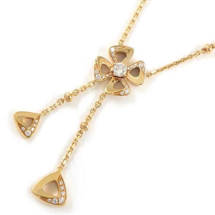 ブルガリ BVLGARI ネックレス フィオレヴァー 357137 フラワー スウィング ドロップ ダイヤモンド 計0.19ct K18PG 【中古】