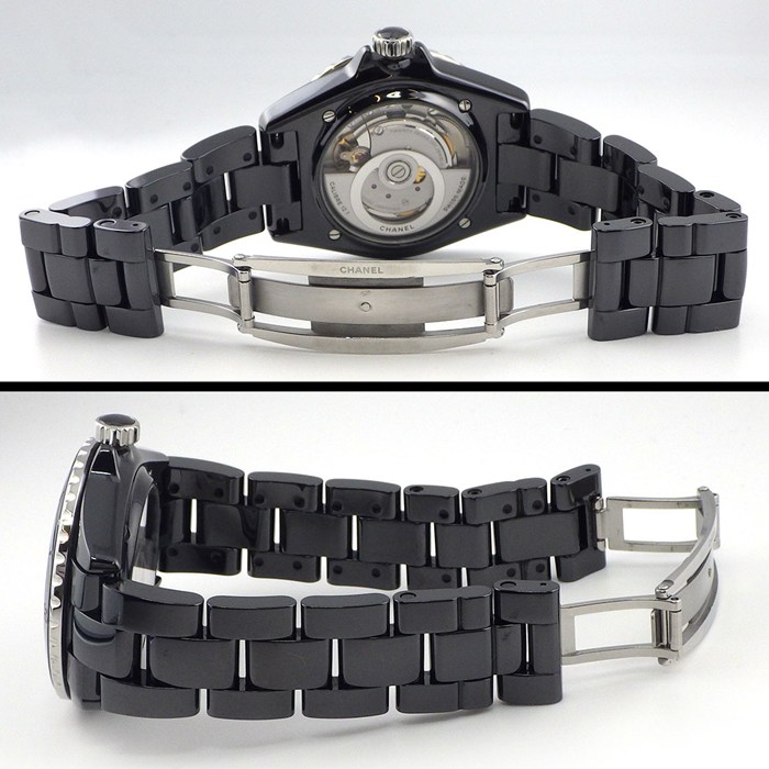 シャネル CHANEL 腕時計 J12 ファントム H6185 ブラック文字盤 裏スケ 回転ベゼル 夜光針 セラミック SS 自動巻き 【中古】