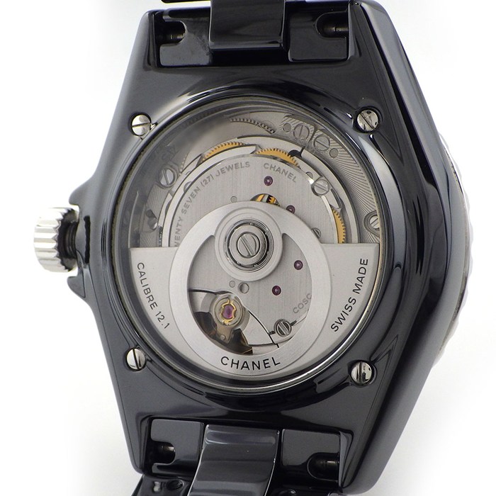 シャネル CHANEL 腕時計 J12 ファントム H6185 ブラック文字盤 裏スケ 回転ベゼル 夜光針 セラミック SS 自動巻き 【中古】