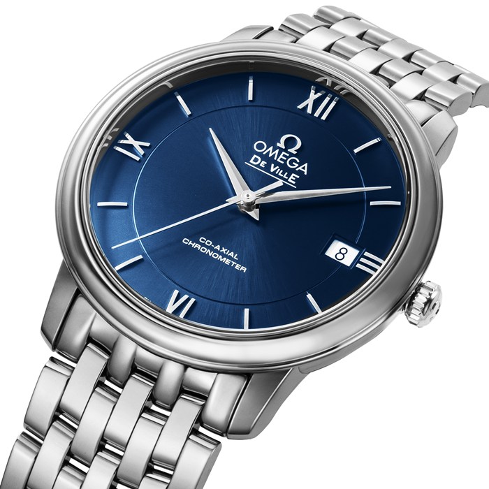 【新品・2年保証】オメガ OMEGA 腕時計 デ・ヴィル プレステージ コーアクシャル 424.10.37.20.03.001 ブルー文字盤 デイト クロノメーター SS 自動巻き 【箱・保付き】