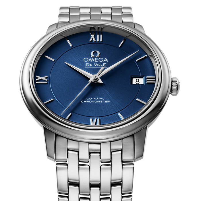 【新品・2年保証】オメガ OMEGA 腕時計 デ・ヴィル プレステージ コーアクシャル 424.10.37.20.03.001 ブルー文字盤 デイト クロノメーター SS 自動巻き 【箱・保付き】