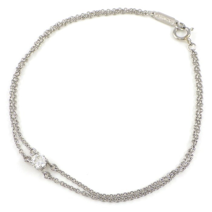 ティファニー Tiffany & Co. ブレスレット ソリティア ダブルチェーン 1ポイント ダイヤモンド 0.17ct PT950 【中古】
