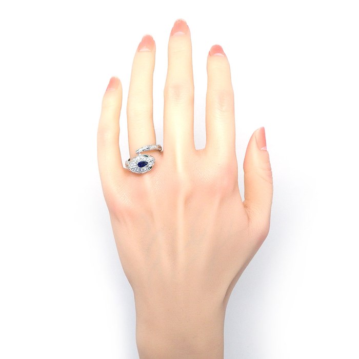 ブルガリ BVLGARI リング セルペンティ 355348 スネークモチーフ 1ポイント ペアシェイプ サファイア 0.58ct 2ポイント ペアシェイプ エメラルド 0.09ct パヴェ ダイヤモンド 1.39ct K18WG 19.5号 / #60 【中古】