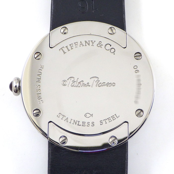 ティファニー Tiffany & Co. 腕時計 パロマピカソ クラウンオブハート 22902237 ハートベゼル ピンクギョーシェ文字盤 SS ブラック サテン/レザーベルト クオーツアナログ 【中古】