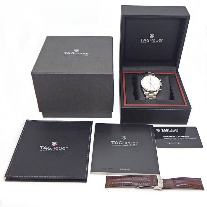 タグ・ホイヤー TAG Heuer 腕時計 カレラ CAS2112.FC6291 デイト クロノグラフ スモールセコンド 裏スケ ギョーシェ シルバー文字盤 SS 自動巻き 【箱・保付き】 【中古】