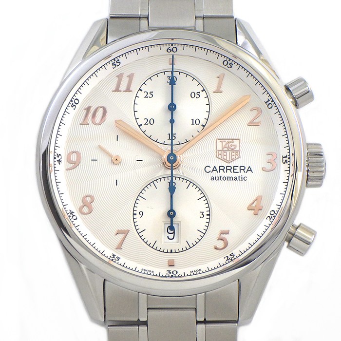 タグ・ホイヤー TAG Heuer 腕時計 カレラ CAS2112.FC6291 デイト クロノグラフ スモールセコンド 裏スケ ギョーシェ シルバー文字盤 SS 自動巻き 【箱・保付き】 【中古】