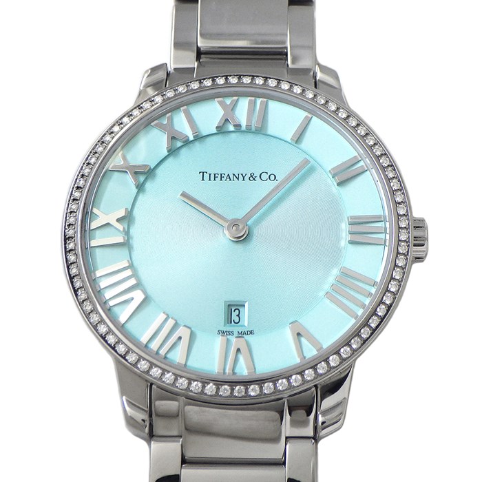 ティファニー Tiffany & Co. 腕時計 アトラス 2バンド 63452858 ティファニーブルー文字盤 カレンダー ダイヤベゼル 計0.14ct SS クオーツアナログ 【箱・保付き】 【中古】