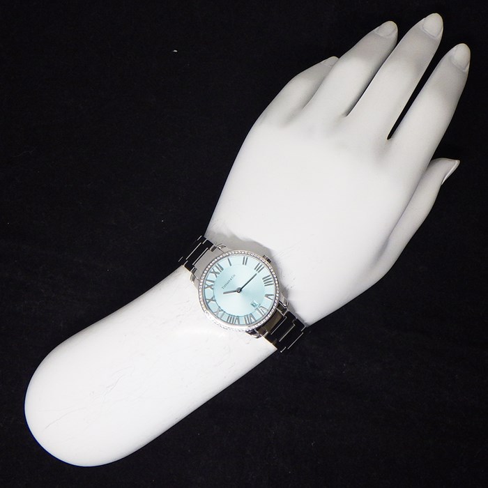 ティファニー Tiffany & Co. 腕時計 アトラス 2バンド 63452858 ティファニーブルー文字盤 カレンダー ダイヤベゼル 計0.14ct SS クオーツアナログ 【箱・保付き】 【中古】