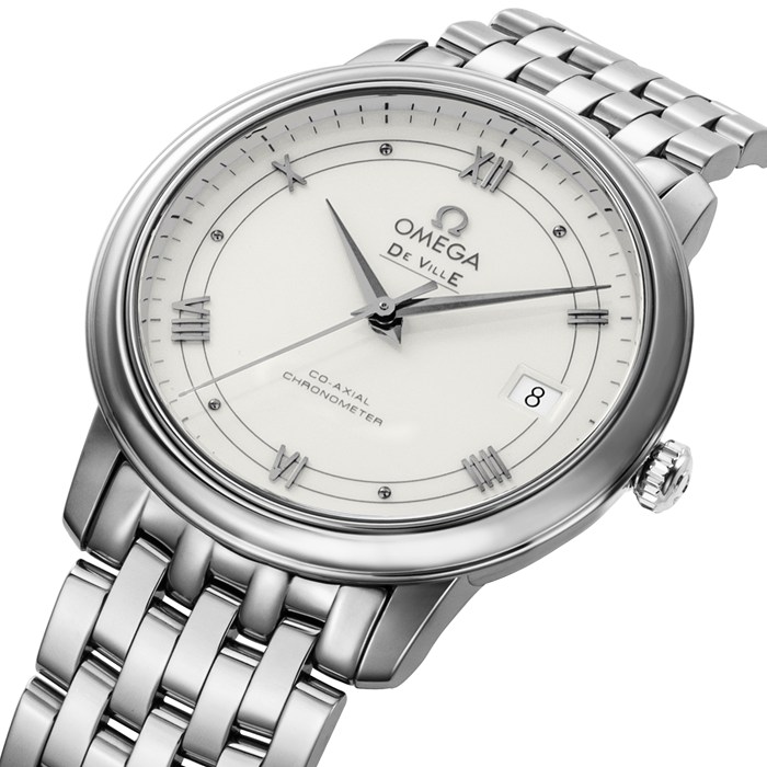 【新品・2年保証】オメガ OMEGA 腕時計 デ・ヴィル プレステージ コーアクシャル 424.10.37.20.04.001 ホワイト文字盤 デイト クロノメーター SS 自動巻き 【箱・保付き】