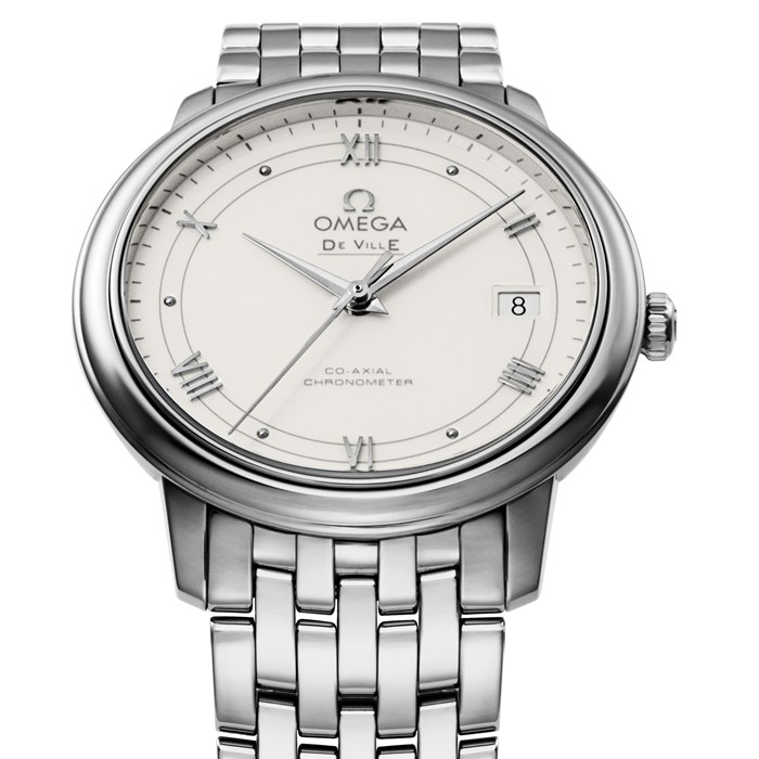 【新品・2年保証】オメガ OMEGA 腕時計 デ・ヴィル プレステージ コーアクシャル 424.10.37.20.04.001 ホワイト文字盤 デイト クロノメーター SS 自動巻き 【箱・保付き】