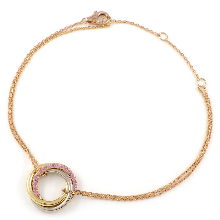 カルティエ Cartier ブレスレット トリニティ サークル ダブルチェーン スリーカラー ピンクサファイア K18PG K18WG K18YG 【中古】