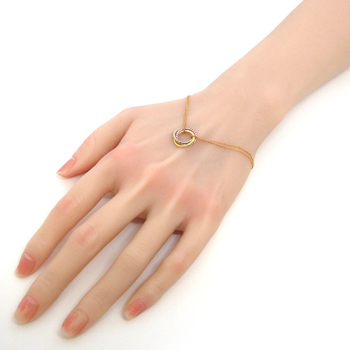 カルティエ Cartier ブレスレット トリニティ サークル ダブルチェーン スリーカラー ピンクサファイア K18PG K18WG K18YG 【中古】