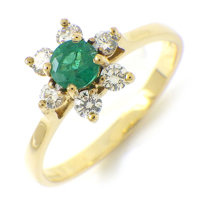 ティファニー Tiffany & Co. リング バターカップ フラワー 1ポイント エメラルド 6ポイント ダイヤモンド K18YG 15号 【中古】
