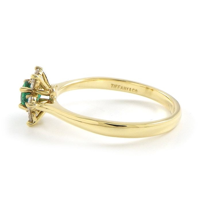 ティファニー Tiffany & Co. リング バターカップ フラワー 1ポイント エメラルド 6ポイント ダイヤモンド K18YG 15号 【中古】