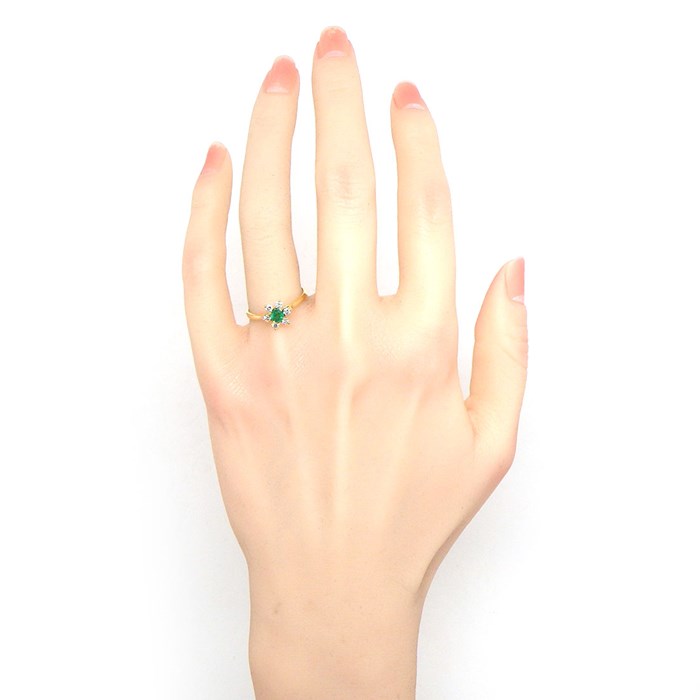 ティファニー Tiffany & Co. リング バターカップ フラワー 1ポイント エメラルド 6ポイント ダイヤモンド K18YG 15号 【中古】
