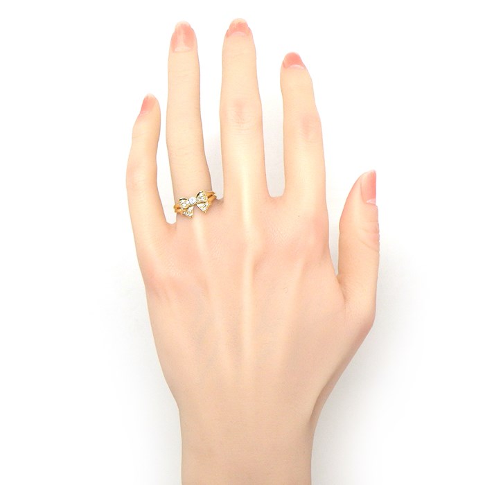 ニナリッチ NINA RICCI リング ボウ リボンモチーフ ダイヤモンド 計0.28ct K18YG 12号 【中古】