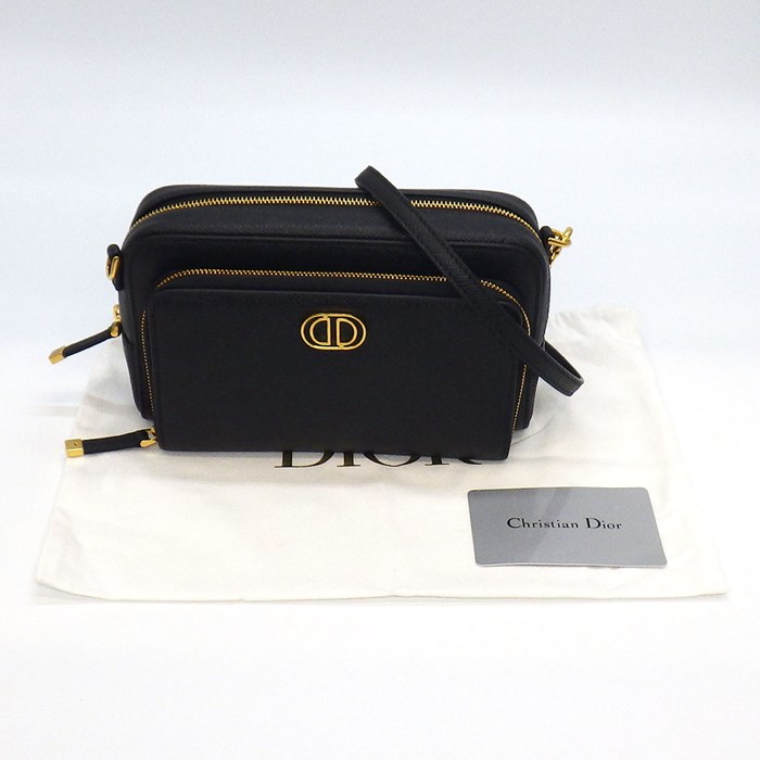 ディオール Dior ショルダーバッグ/クラッチバッグ/ポーチ カロ ダブルポーチ S7431UBAE ブラック ペブルドレザー ゴールド金具 【中古】