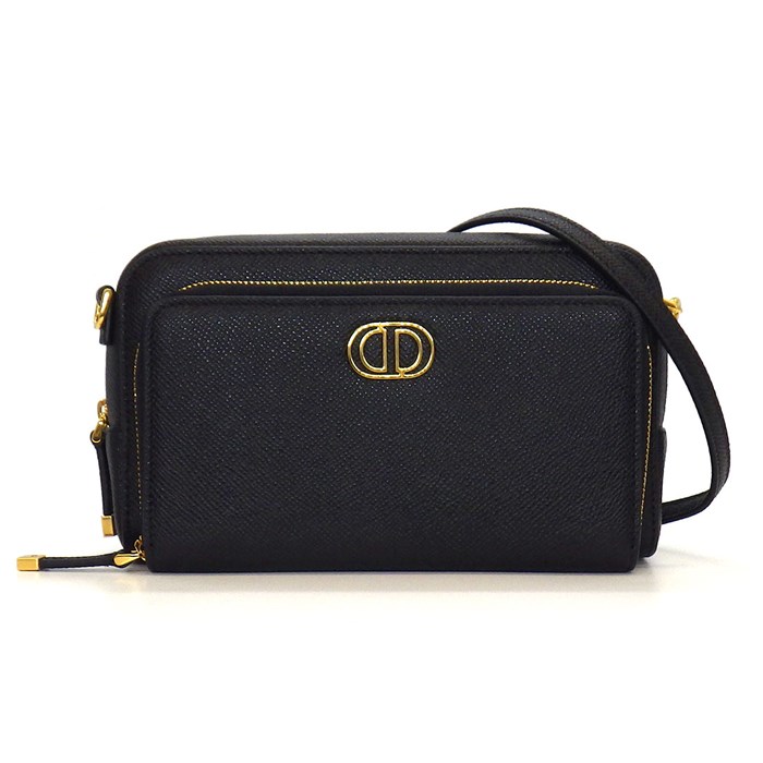 ディオール Dior ショルダーバッグ/クラッチバッグ/ポーチ カロ ダブルポーチ S7431UBAE ブラック ペブルドレザー ゴールド金具 【中古】