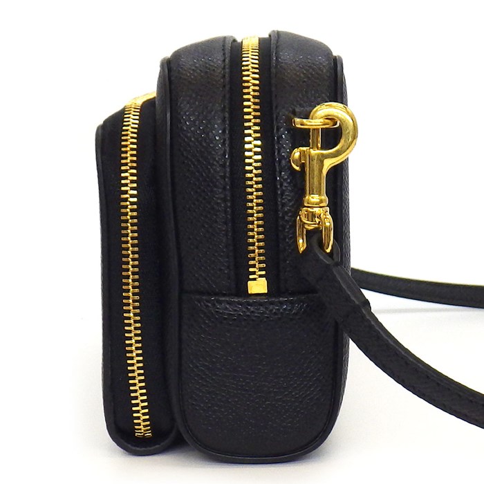ディオール Dior ショルダーバッグ/クラッチバッグ/ポーチ カロ ダブルポーチ S7431UBAE ブラック ペブルドレザー ゴールド金具 【中古】