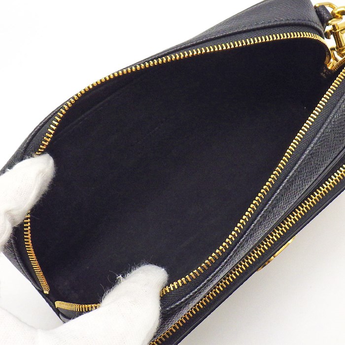 ディオール Dior ショルダーバッグ/クラッチバッグ/ポーチ カロ ダブルポーチ S7431UBAE ブラック ペブルドレザー ゴールド金具 【中古】
