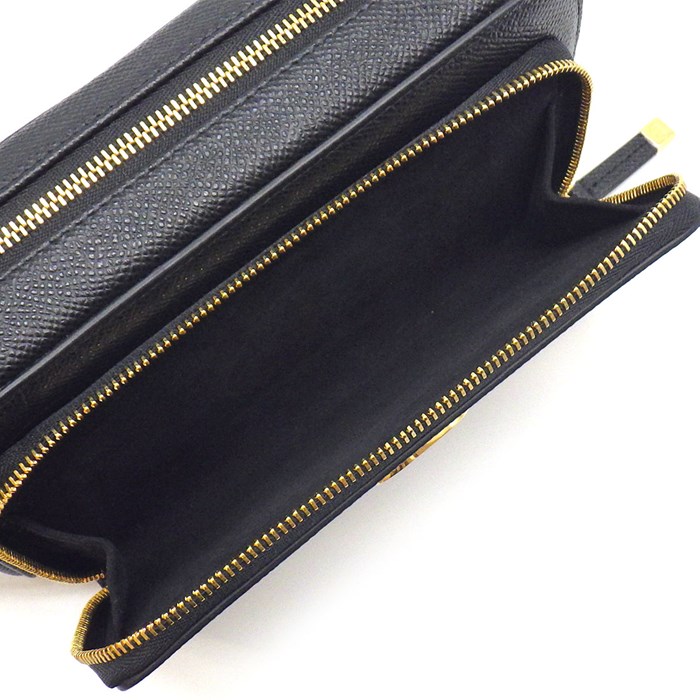 ディオール Dior ショルダーバッグ/クラッチバッグ/ポーチ カロ ダブルポーチ S7431UBAE ブラック ペブルドレザー ゴールド金具 【中古】