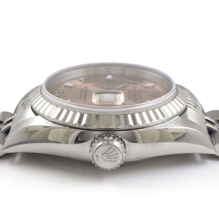 ロレックス Rolex 腕時計 デイトジャスト 79174 F番 夜光インデックス 夜光針 サンレイ ピンク文字盤 フルーテッドベゼル ジュビリーブレス K18WG SS 自動巻き 【中古】