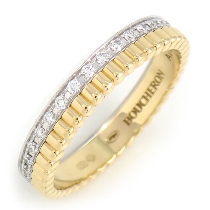 ブシュロン BOUCHERON リング キャトル ラディアント エディション ハーフ JAL00134 フルパヴェ 33ポイント ダイヤモンド 0.24ct K18YG K18WG 11号 / #51 【中古】