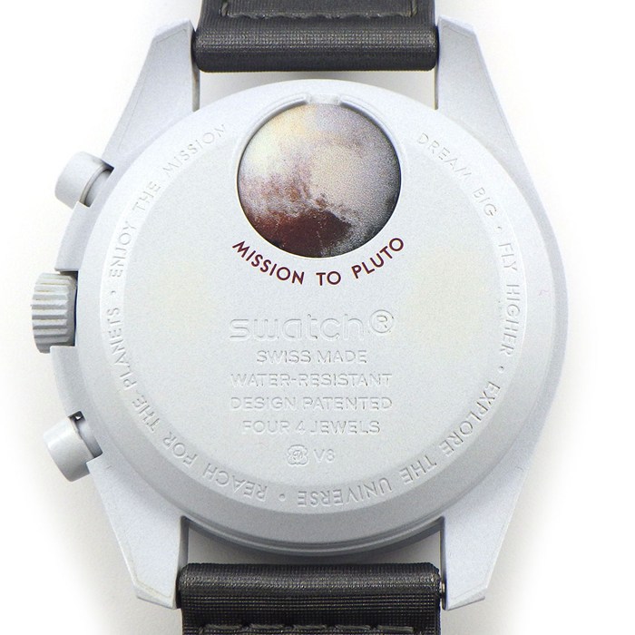 スウォッチ×オメガ Swatch×OMEGA 腕時計 スピードマスター ミッショントゥプルート SO33M101 バーガンディ/ホワイト文字盤 バイオセラミック ナイロンベルト クオーツアナログ 【箱・保付き】 【中古】