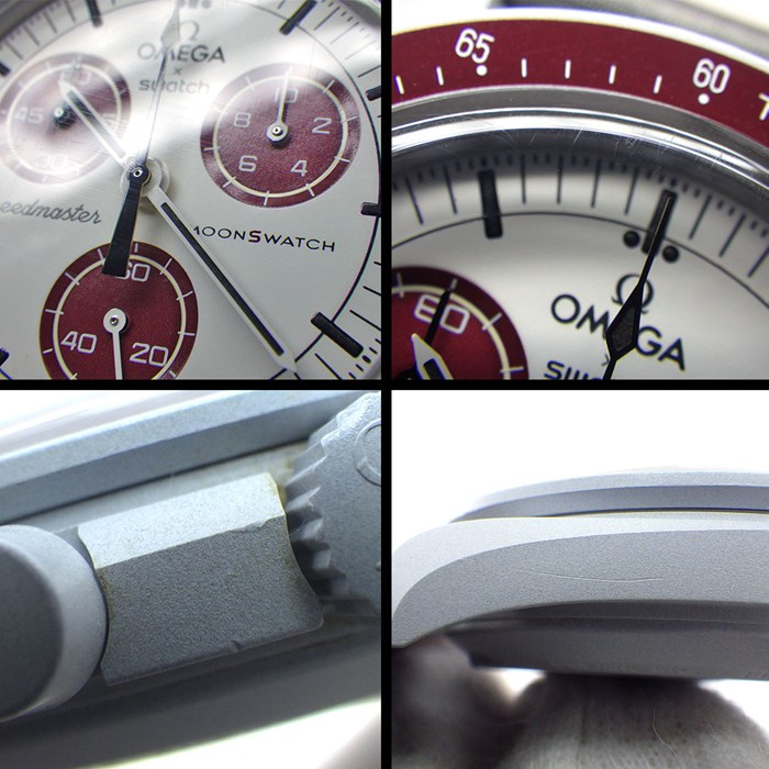 スウォッチ×オメガ Swatch×OMEGA 腕時計 スピードマスター ミッショントゥプルート SO33M101 バーガンディ/ホワイト文字盤 バイオセラミック ナイロンベルト クオーツアナログ 【箱・保付き】 【中古】