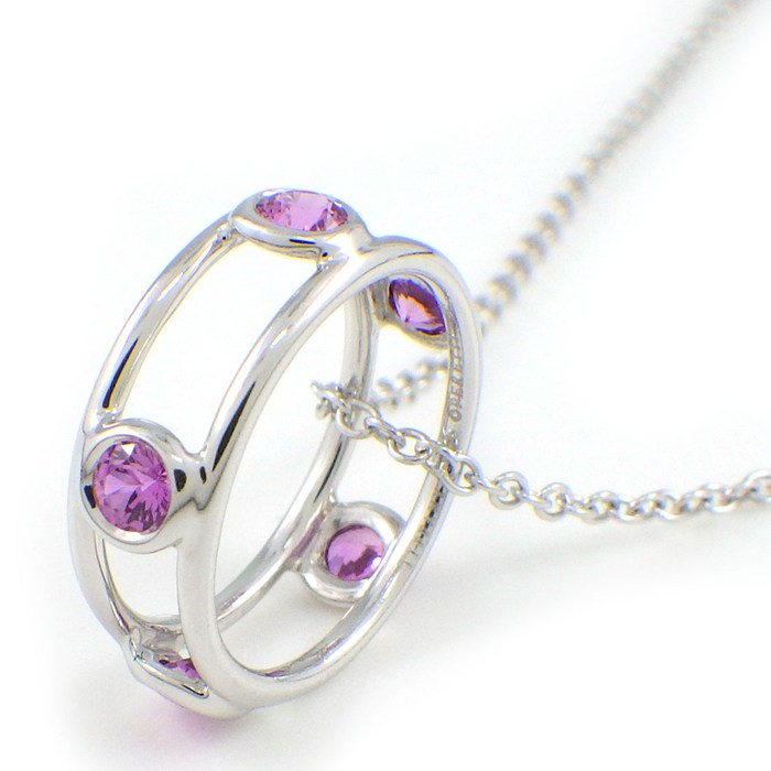 ティファニー Tiffany & Co. ネックレス ダブルワイヤー サークル フープ 5ポイント ピンクサファイア K18WG 【中古】