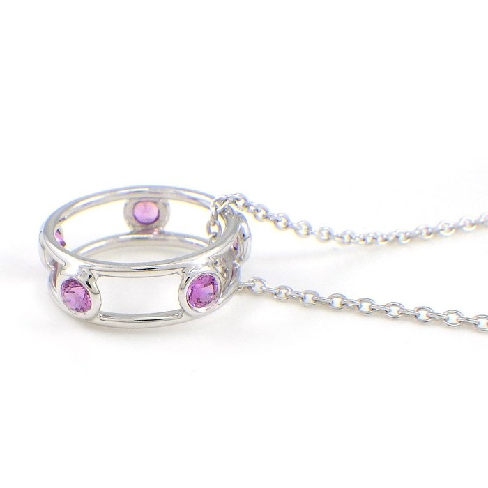 ティファニー Tiffany & Co. ネックレス ダブルワイヤー サークル フープ 5ポイント ピンクサファイア K18WG 【中古】