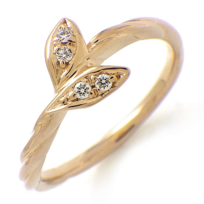 ニナリッチ NINA RICCI リング リーフモチーフ ツイスト 4ポイント ダイヤモンド K18PG 12号 【中古】