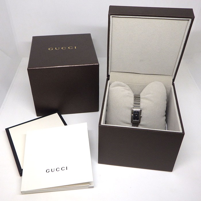 グッチ GUCCI 腕時計 Gメトロ 8600L レクタンギュラー GG柄 ブラック文字盤 SS クオーツアナログ 【中古】